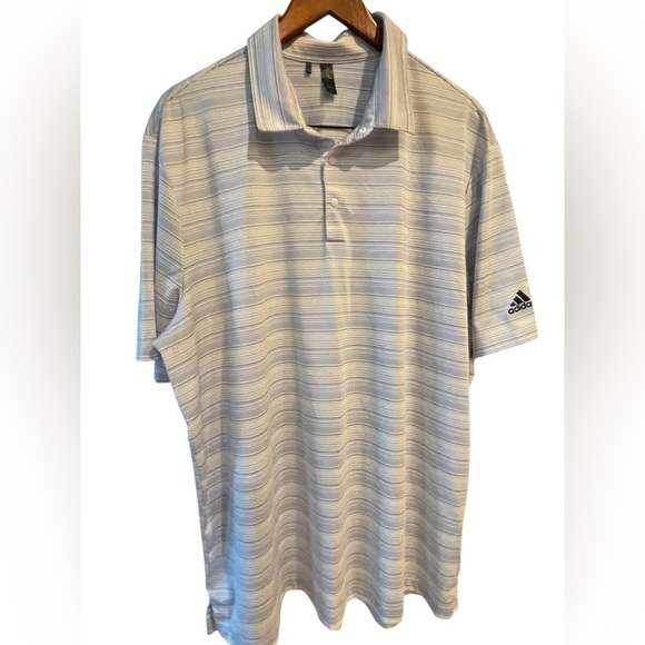 ⛳️🤍ADIDAS Men's Polo Golf Shirt with Light Blue Stripes size 2XL. Like new! - Picture 1 of 9